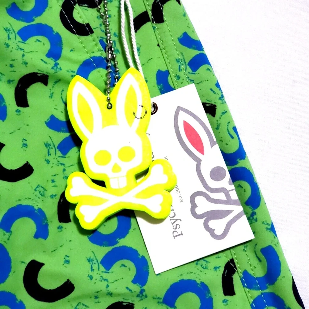 NEW Psycho Bunny Mens XXL Green Gecko Bold Brushstroke Swim Trunks